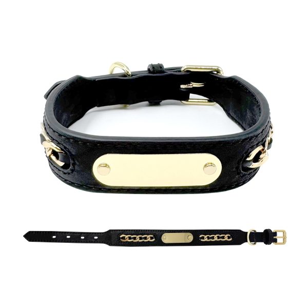 Genuine Leather Dog Collars With Metal Braided Design Engraved Nameplate