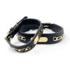 Genuine Leather Dog Collars With Metal Braided Design Engraved Nameplate