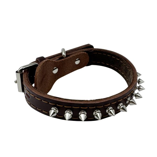 Durable Stylish Secure Adjustable Spiked Genuine Leather Dog Collar