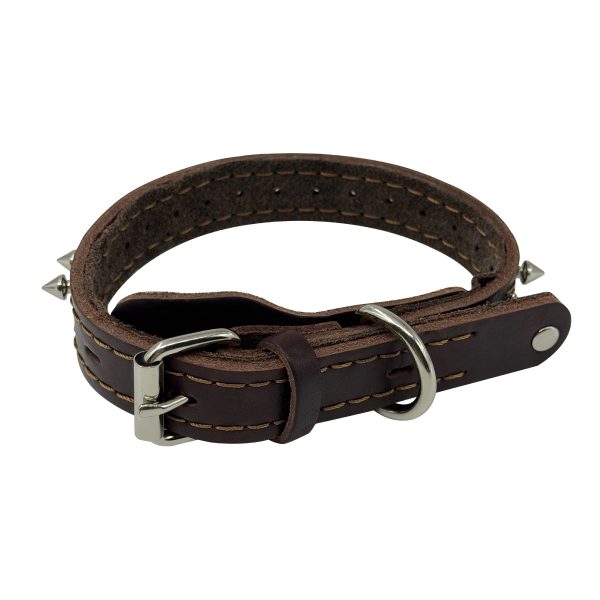 Durable Stylish Secure Adjustable Spiked Genuine Leather Dog Collar