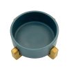 Ceramic Round Dog Cat Bowl Food Water Elevated Dish For Pet Wood Stand