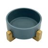 Ceramic Round Dog Cat Bowl Food Water Elevated Dish For Pet Wood Stand