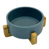 Ceramic Round Dog Cat Bowl Food Water Elevated Dish For Pet Wood Stand