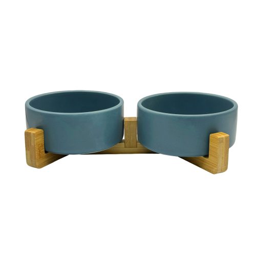 Double Dog Cat Bowl Ceramic With Elevated Wooden Stand Food Water Dish Double Dog Cat Bowl Ceramic With Elevated Wooden Stand Food Water Dish