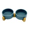 Double Dog Cat Bowl Ceramic With Elevated Wooden Stand Food Water Dish