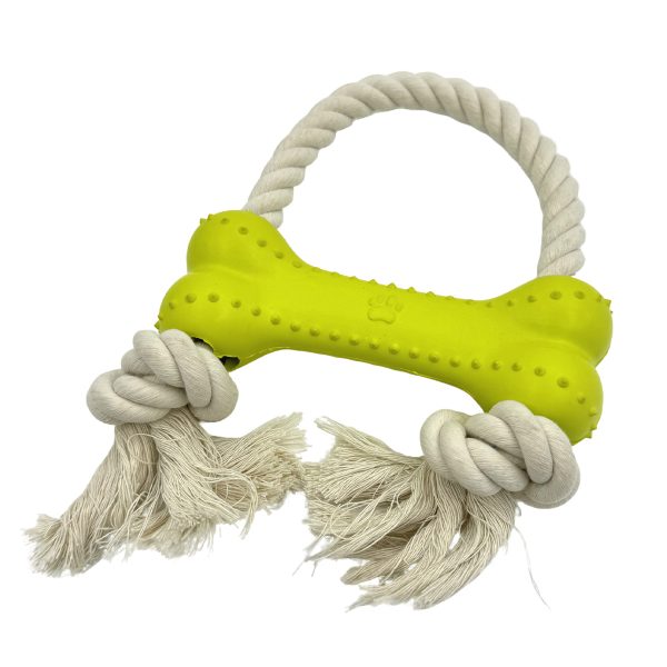 6.5 X 17.5cm Rubber Bone Shaped Dog Toy With Cotton Rope Durable Safe For Teeth And Gums