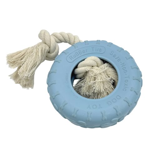 Rubber Tire Shaped Dog Toy With Cotton Rope Durable Oral Health Care