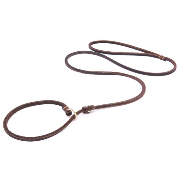 Genuine Leather Dog Collar And Soft Slip Lead Leash For Comfortable Control