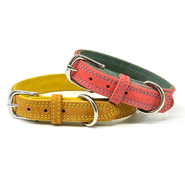 Colored Genuine Leather Pet Collar Stylish Durable Comfortable Fit