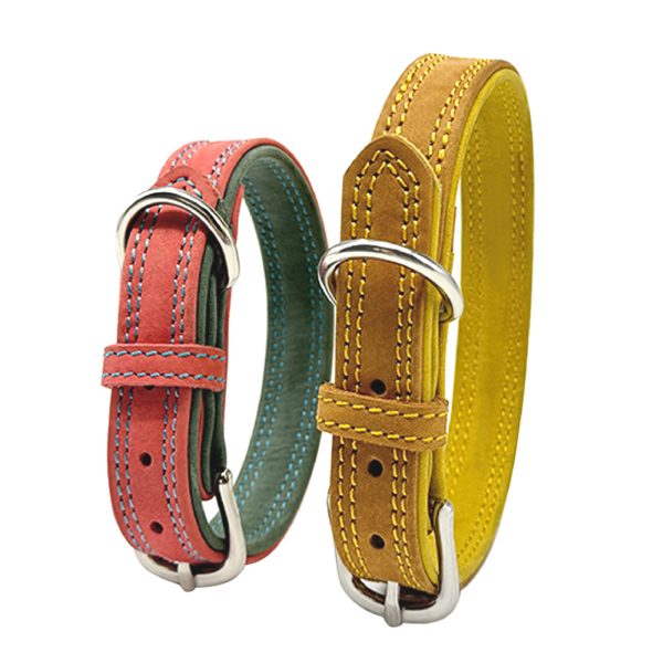 Colored Genuine Leather Pet Collar Stylish Durable Comfortable Fit