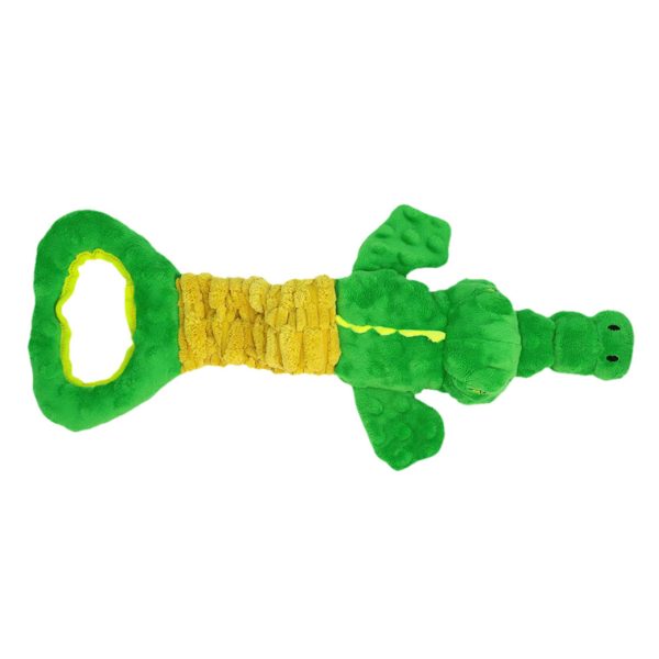 Large Alligator Plush Dog Toy Squeaky Crinkle Chew Toy With Tug Of War Handle
