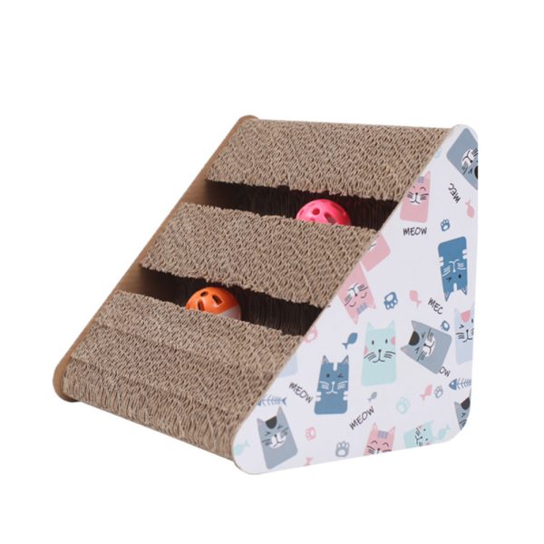 Triangle Cat Scratcher Bed With Bell Durable Corrugated Cardboard Playhouse Toy Triangle Cat Scratcher Bed With Bell Durable Corrugated Cardboard Playhouse Toy
