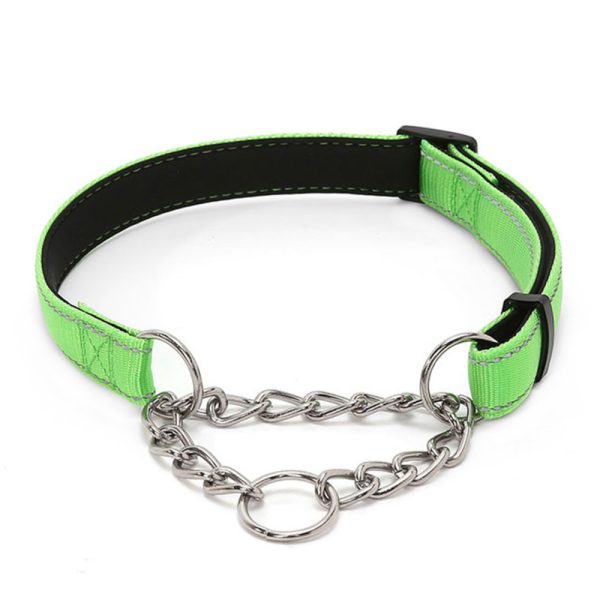 Reflective Nylon Dog Collar, Padded Training Collar With Stainless Steel Chain Reflective Nylon Dog Collar, Padded Training Collar With Stainless Steel Chain