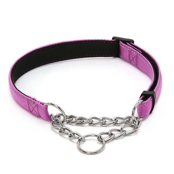 Reflective Nylon Dog Collar, Padded Training Collar With Stainless Steel Chain Reflective Nylon Dog Collar, Padded Training Collar With Stainless Steel Chain