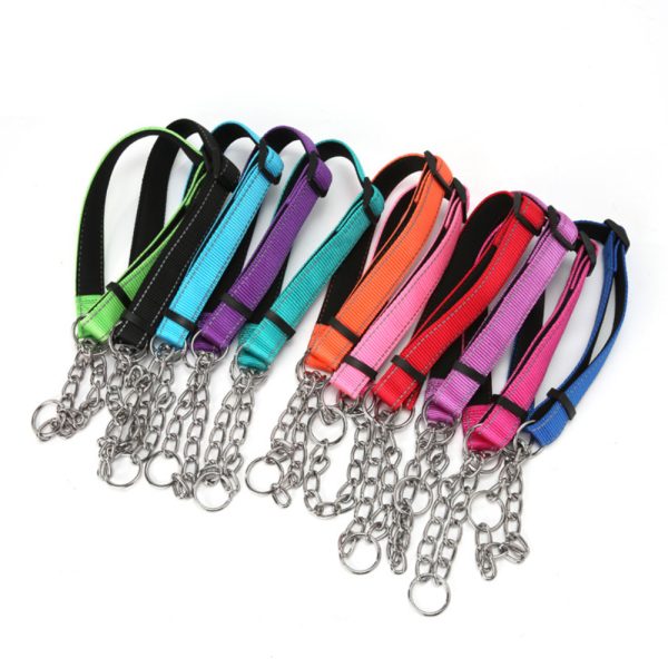 Reflective Nylon Dog Collar, Padded Training Collar With Stainless Steel Chain Reflective Nylon Dog Collar, Padded Training Collar With Stainless Steel Chain