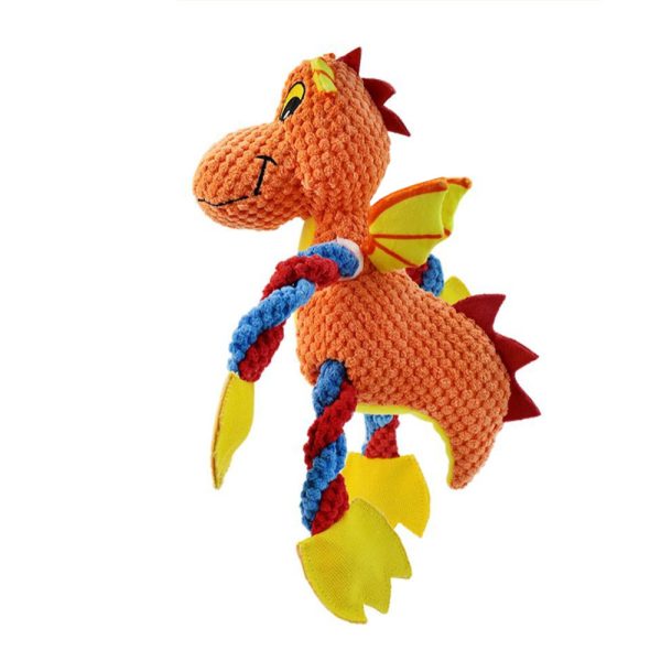 Cute Dragon Squeaky Plush Dog Toy With 5 Squeakers & Crinkle Paper, Rope Chew Toy