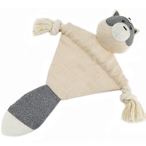 Pet Plush Toy Grey Raccoon Squeaky Durable Chew Teeth Cleaning Interactive Toy