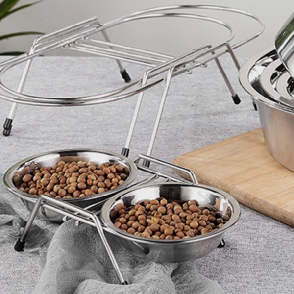 Pet Food And Water Bowls Set Stainless Steel Raised Pet Dish Feeder Iron Elevated Stand