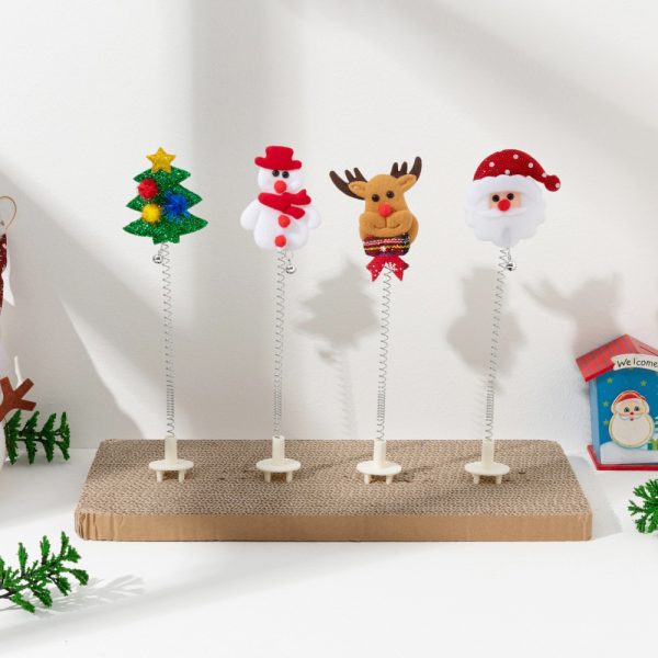 Christmas Cat Scratcher Toy With Spring Wobble Wand Santa, Reindeer, Snowman, Xmas Tree Christmas Cat Scratcher Toy With Spring Wobble Wand Santa, Reindeer, Snowman, Xmas Tree