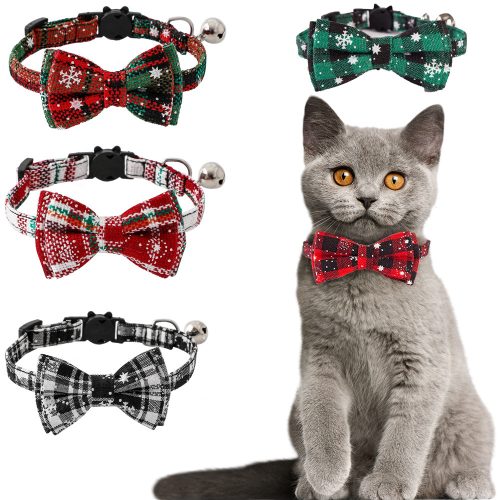 Christmas Plaid Pet Bow Tie Collar For Cats Dogs, Cute Adjustable Kitten Collar With Bowknot Christmas Plaid Pet Bow Tie Collar For Cats Dogs, Cute Adjustable Kitten Collar With Bowknot