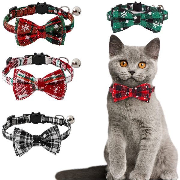 Christmas Plaid Pet Bow Tie Collar For Cats Dogs, Cute Adjustable Kitten Collar With Bowknot Christmas Plaid Pet Bow Tie Collar For Cats Dogs, Cute Adjustable Kitten Collar With Bowknot